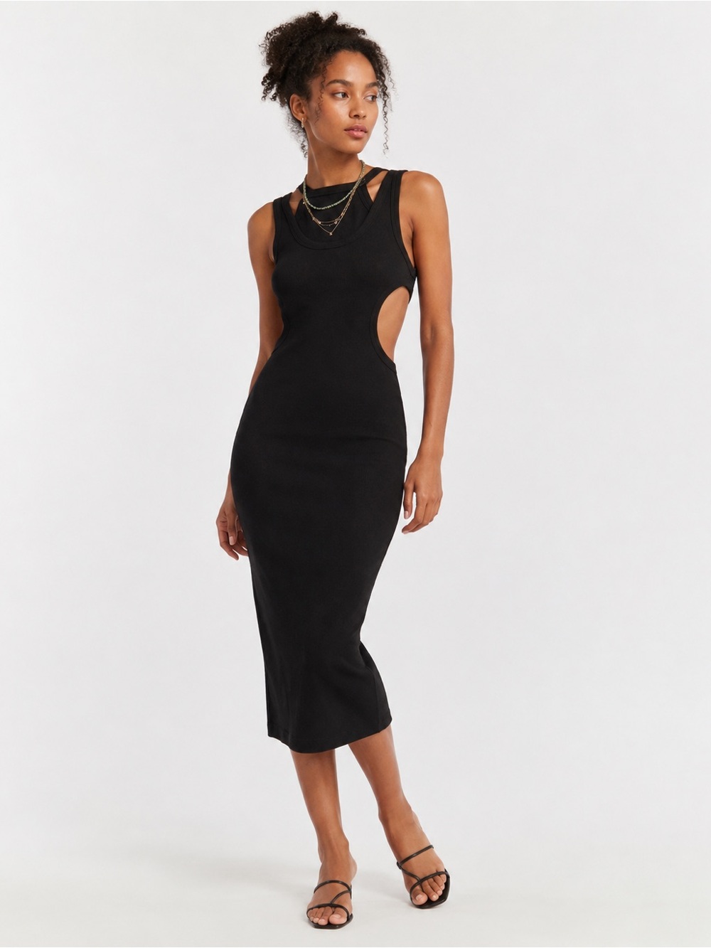 Anthropologie T.La Layered Tank Black Midi Dress Cutout